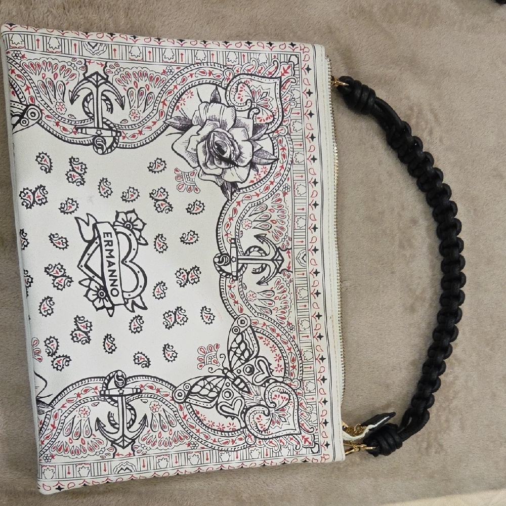 Ermanno Scervino Floral Black and White Clutch